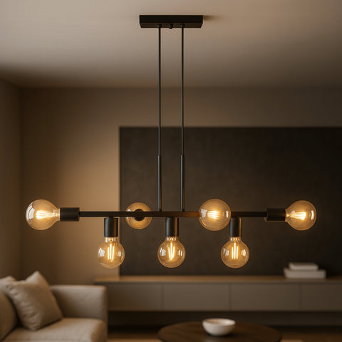 Luminária de Teto Pendente Rubis para 7 Lâmpadas 68cm Moderno Industrial - Preto