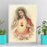 Quadro Arte Sacra Sagrado Coração De Jesus Vintage 33x24cm - com vidro:Madeira branca - 1