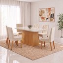 Ver imagem 1 de Conjunto Sala de Jantar Mesa Dora 160cm Tampo MDF e Vidro Canto Arredondado 6 Cadeiras Flavia