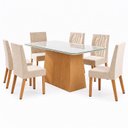 Ver imagem 2 de Conjunto Sala de Jantar Mesa Dora 160cm Tampo MDF e Vidro Canto Arredondado 6 Cadeiras Flavia