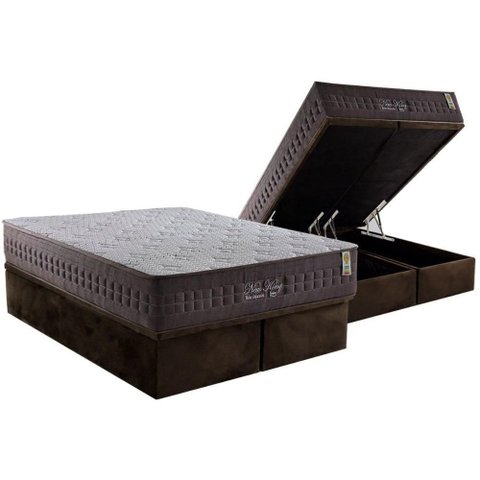 Conjunto Box Baú Queen: Colchão Molas Anjos Ensacadas Masterpocket New King Brown + Base Crc Suede