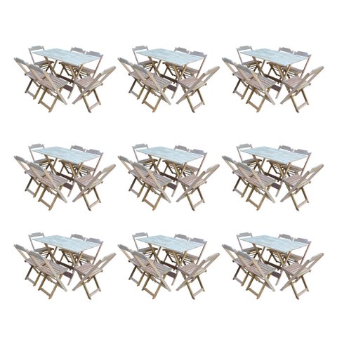 Kit 9 Conjuntos de Mesa Dobravel com 6 Cadeiras de Madeira 120x70 para Restaurante e Bar- sem Pintur
