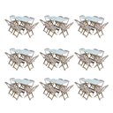 Ver imagem 1 de Kit 9 Conjuntos de Mesa Dobravel com 6 Cadeiras de Madeira 120x70 para Restaurante e Bar- sem Pintur