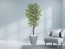 Ver imagem 2 de Planta Artificial Ficus Verde Creme 2,10m kit + Vaso Redondo D. Grafiato Cinza 40cm