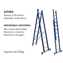Ver imagem 2 de Escada de Alumínio e Fibra Tesoura Extensível Premium 2,50×4,40m 8×14 Degraus 120kg W.bertolo