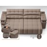 Sofá com Porta Copos Carregador Usb Ret Rec Samurai 2,50m Velosuede Marrom - Netsofas - 3