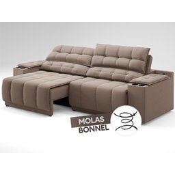 Sofá com Porta Copos Carregador USB Ret Rec Samurai 2,50m Velosuede Marrom - NETSOFAS - 6