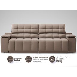 Sofá com Porta Copos Carregador USB Ret Rec Samurai 2,50m Velosuede Marrom - NETSOFAS - 4