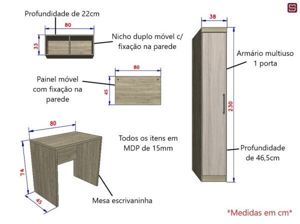 Mesa Escrivaninha c/ Armário Home Office Master - Avelã Rústico e Ártico Rústico - Luciane M01 - 3