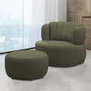 Ver imagem 1 de Conjunto Sala de estar Decorativo Mariele Poltrona Base Giratória em Aço com Puff Couro Fendi G88 - 