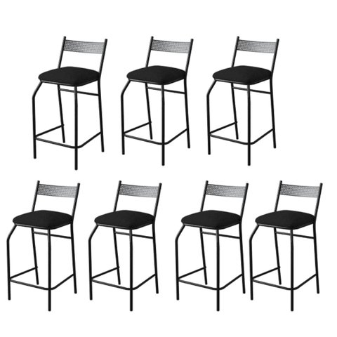 Kit 7 Banquetas Gourmet para bancada ou cozinha Ibiza-Corino Preto