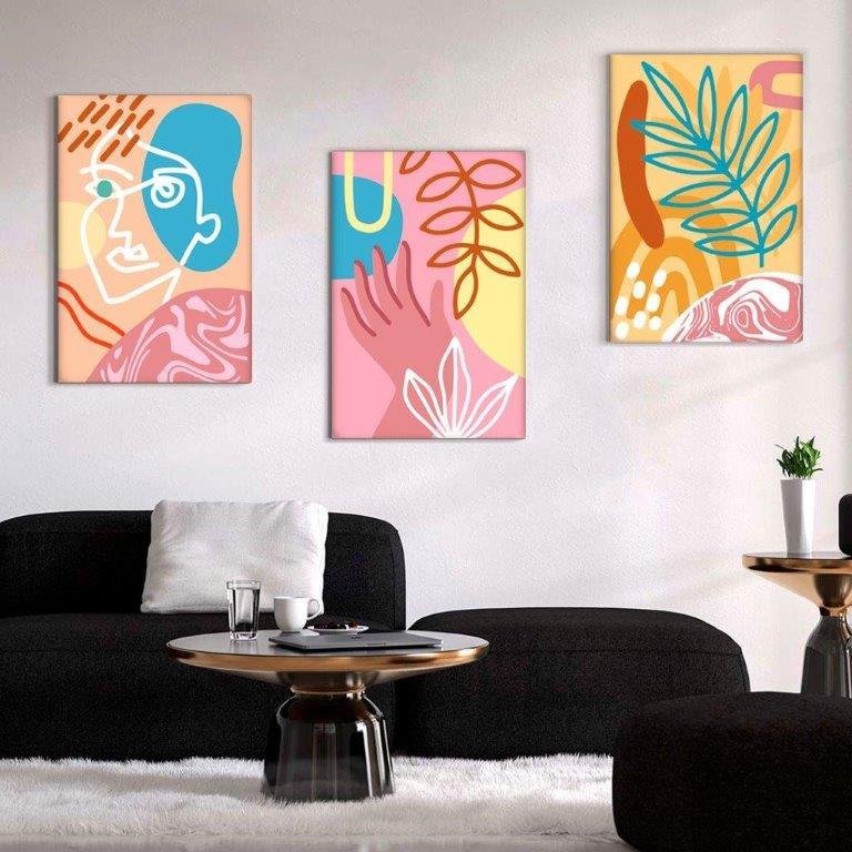 Kit com 3 Quadros Arte Abstrata em Lona 60x90cm - 1