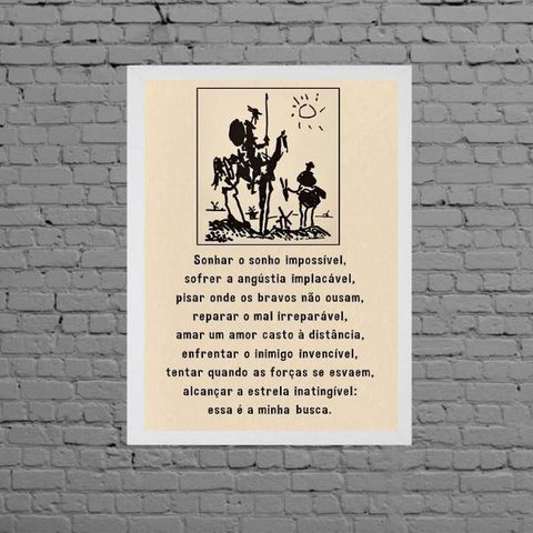 Quadro Decorativo Lema De Dom Quixote 45x34cm - com vidro:Madeira branca