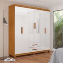 Ver imagem 1 de Guarda-Roupa 6 Portas 2 Gavetas com Espelho e Pés Aurora Branco/Cinamomo