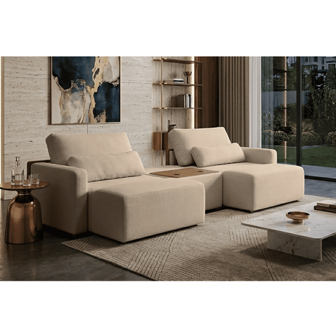 Sofá Milão 4 Lugares 2,70m com Módulo Central em Linho, Design Moderno com Detalhes Curvado em Coura