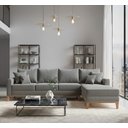 Ver imagem 1 de Sofá Beny com Chaise Direita, 2,60x1,40m, 4 Lugares, Linho, Base em Madeira. (cinza)