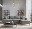 Ver imagem 1 de Sofá Beny com Chaise Direita, 2,60x1,40m, 4 Lugares, Linho, Base em Madeira.