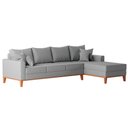 Ver imagem 2 de Sofá Beny com Chaise Direita, 2,60x1,40m, 4 Lugares, Linho, Base em Madeira. (cinza)