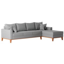 Sofá Beny com Chaise Direita, 2,60x1,40m, 4 Lugares, Linho, Base em Madeira. (cinza) - 2