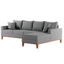 Ver imagem 3 de Sofá Beny com Chaise Direita, 2,60x1,40m, 4 Lugares, Linho, Base em Madeira. (cinza)