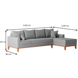 Sofá Beny com Chaise Direita, 2,60x1,40m, 4 Lugares, Linho, Base em Madeira. (cinza) - 3