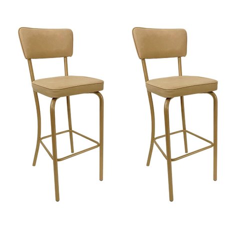 Combo 2 Banquetas Olivia - Altura 65cm para Bar e Cozinha Dourado Fosco com Assento Confortável Cor