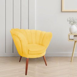 Kit 2 Poltronas Decorativas Pétala para Esmalteria Veludo Amarelo em Pés Palito Madeira Maciça - 2