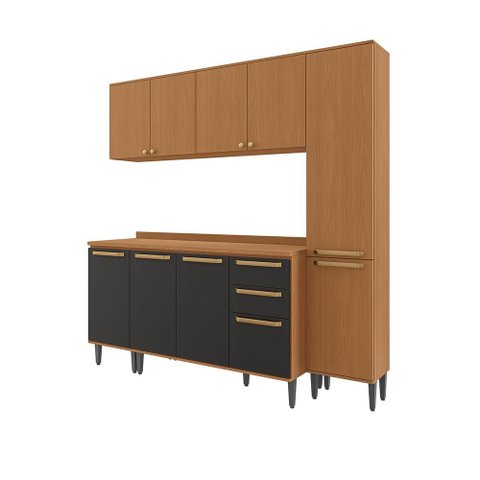 Armário de Cozinha Completa 9 Portas 200cm Canela/Preto Elara Kappesberg