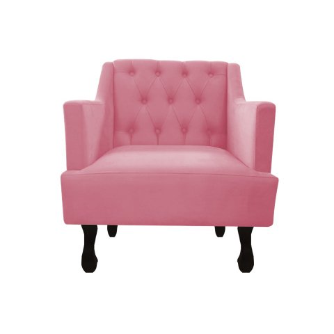 Poltrona Decorativa Julia Suede Rosa Pés Madeira Mz Decor