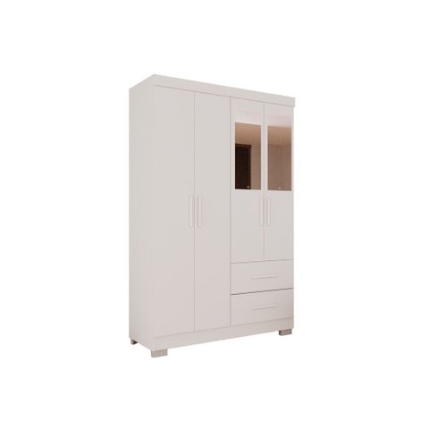 Guarda-roupa Solteiro 4 Portas 2 Gavetas Estrela Premium com Espelho Salleto Branco