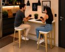 Ver imagem 3 de Mesa Jantar Aparador Bancada Alta Industrial 180x80cm Tampo Branco Pés Dourado