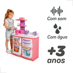 Cozinha Infantil Completa Bella Tateti Sai Água De Verdade Acessórios Microondas:Rosa - 2