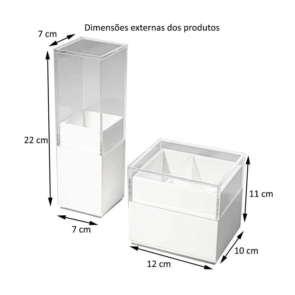 KIT ACRÍLICO PORTA ESCOVA DE DENTE ALGODÃO E COTONETES BRANCO KIT-B-B CENTAURI ACRÍLICOS Centauri Ac - 2