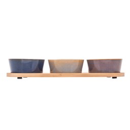 Conjunto 3 Petisqueiras de Cerâmica com Bandeja de Bambu 32cm X 9,5cm X 5cm - Lyor - 2