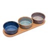 Conjunto 3 Petisqueiras de Cerâmica com Bandeja de Bambu 32cm X 9,5cm X 5cm - Lyor - 1