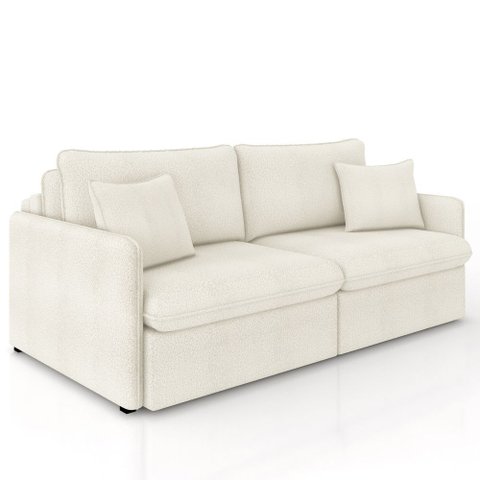 Sofá Cama Retrátil para Sala de Estar 194cm Una K01 Bouclê Cru - Lyam Decor