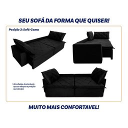 Sofá Cama Retrátil Reclinável 3,00m Bangkok Suede Velut Preto Molas no Assento - King House - 5