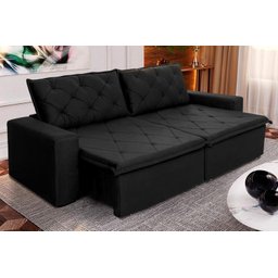 Sofá Cama Retrátil Reclinável 3,00m Bangkok Suede Velut Preto Molas no Assento - King House - 1