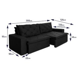 Sofá Cama Retrátil Reclinável 3,00m Bangkok Suede Velut Preto Molas no Assento - King House - 2