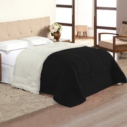 Coberdrom Pele Carneiro Cobertor Queen Size Preto Dupla Face - 3
