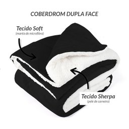 Coberdrom Pele Carneiro Cobertor Queen Size Preto Dupla Face - 4