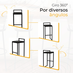 Kit 2 Banqueta Quadrada Preta para Balcão Ilha Cozinha Gourmet Bancada Piscina Bares Àrea de Lazer - 5
