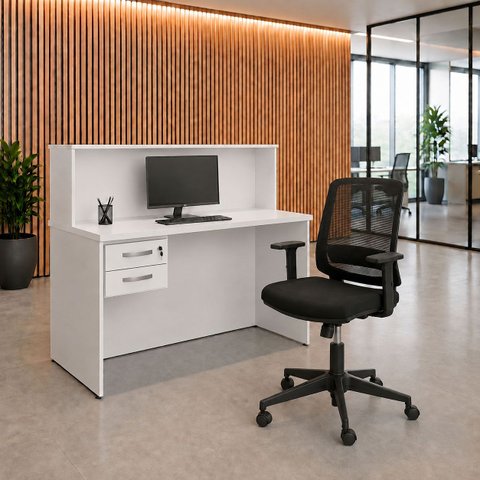 Balcão de Atendimento 120x60cm com Gaveta e Fechadura + Cadeira de Escritório Ergonômica