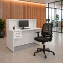 Ver imagem 1 de Balcão de Atendimento 120x60cm com Gaveta e Fechadura + Cadeira de Escritório Ergonômica