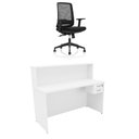 Ver imagem 2 de Balcão de Atendimento 120x60cm com Gaveta e Fechadura + Cadeira de Escritório Ergonômica