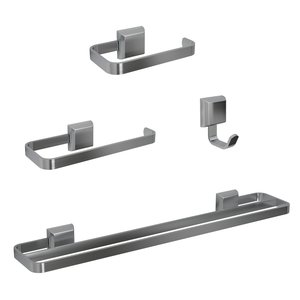 Kit Acessórios para Banheiros 4 Peças Prata Lavabo com Toalheiro Duplo