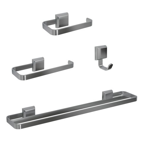 Kit Acessórios para Banheiros 4 Peças Prata Lavabo com Toalheiro Duplo