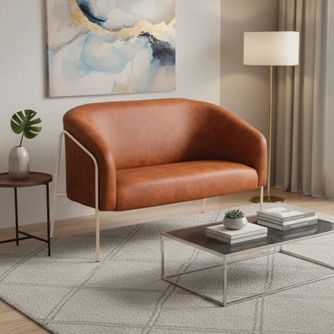 Sofá 2 Lugares Namoradeira Stella Base Industrial Alta Champanhe Sintético Pu D03 - D’Rossi