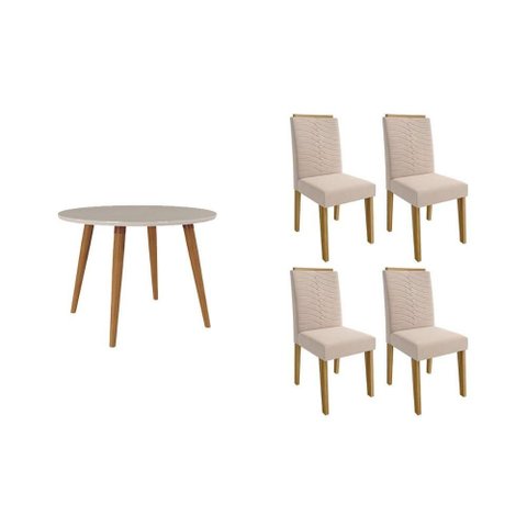 Sala de Jantar Completa Dani C/ Tampo Madeirado C/ Vidro 110cm e 4 Cadeiras Clarice Nature/suede