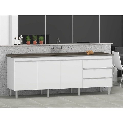 Gabinete de Cozinha 1,74 m em MDF Espaço Amplo e Estiloso:Branco